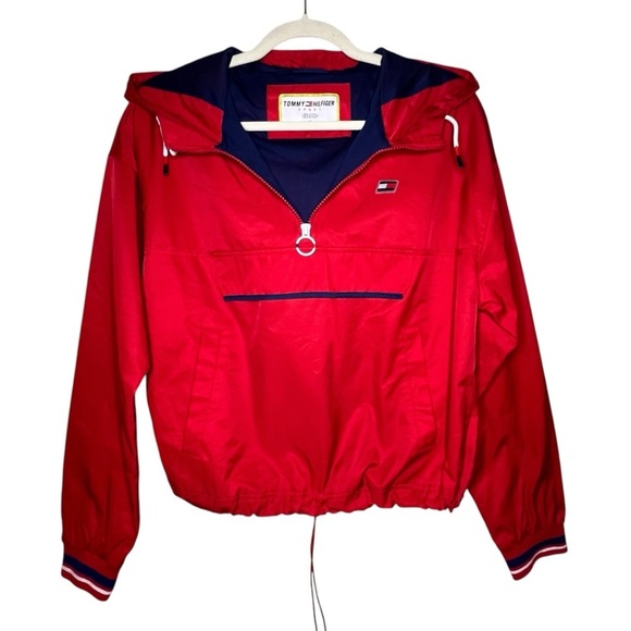 Tommy Hilfiger Popover Jacket Cropped Red Size Medium - Picture 5 of 11